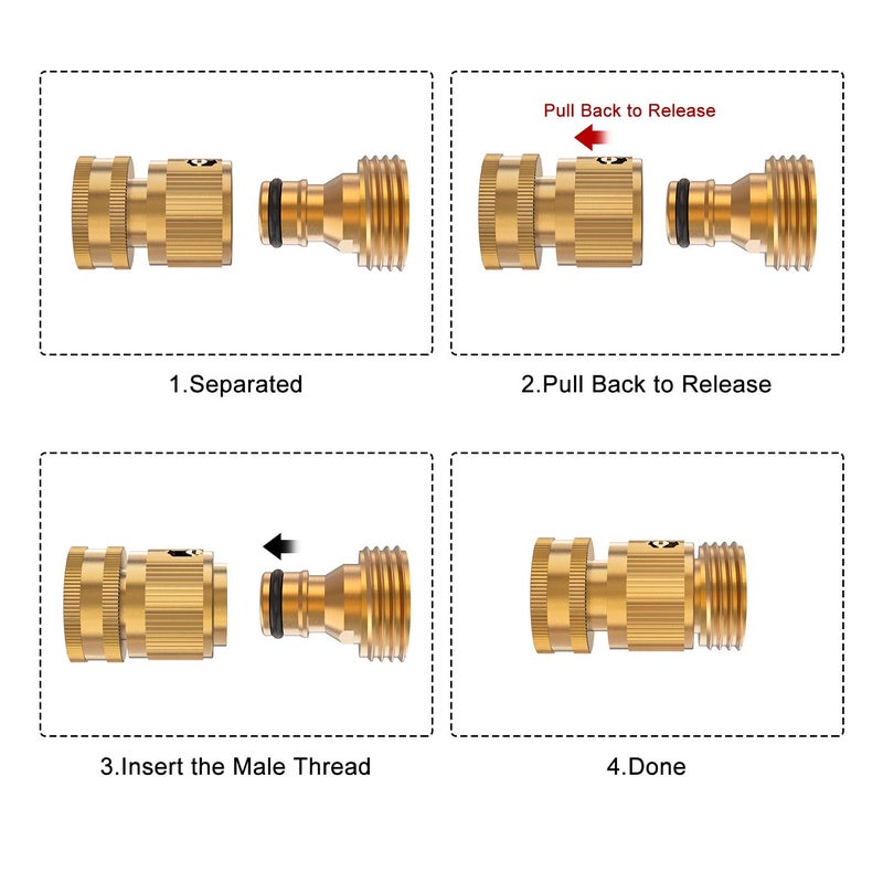 Kesfitt Garden Hose Quick Connect 3/4 Inch GHT Solid Brass Hose Connector Adapter Kit Fitting No-Leak Water Hose Female and Male Adapter (4 Sets) - Image 5